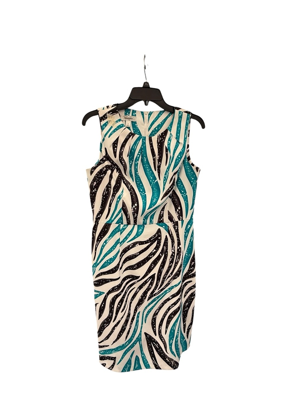 Dressbarn Zebra Print Sheath Dress Size 10 Teal Black Ivory Sleeveless - Picture 1 of 8